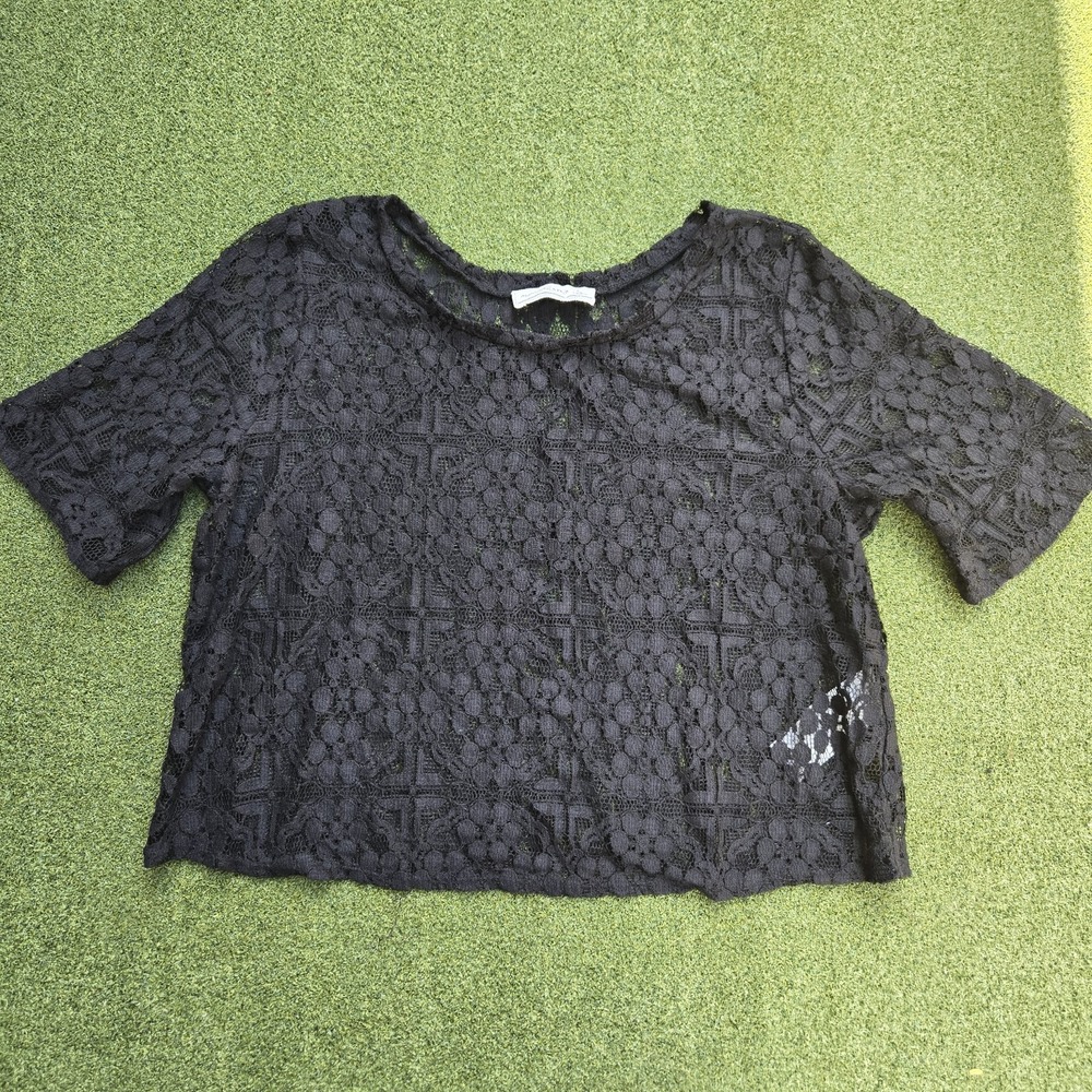 Abercrombie & Fitch Top Women's Large Black Lace Short Sleeve Crop